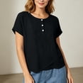 thumbnail image 4 of cocolona Summer Tops for Women Short Sleeve Crew Neck Button Asymmetrical Hem Shirts Dressy Casual Solid Color Blouses, 4 of 6