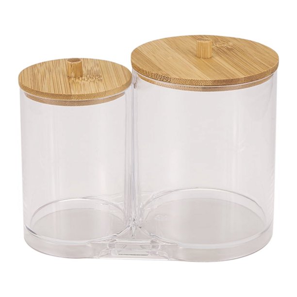 Soporte de Almohadillas de Hisopo de AlgodóN con Tapas de Bambú, Soporte de AcríLico Qtip para Bastoncillos de AlgodóN, Dispensador de Bolas, Almohadilla Redonda de AlgodóN