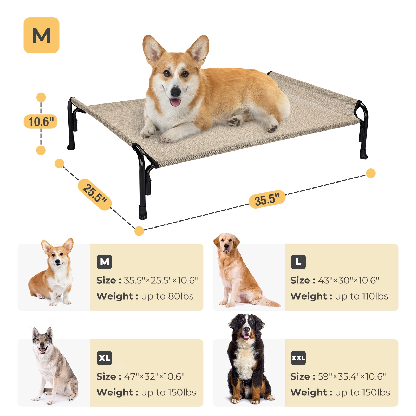 Veehoo Cooling Elevated Dog Bed, Chew Proof Dog Cot with Washable Mesh, Medium, Beige Coffee