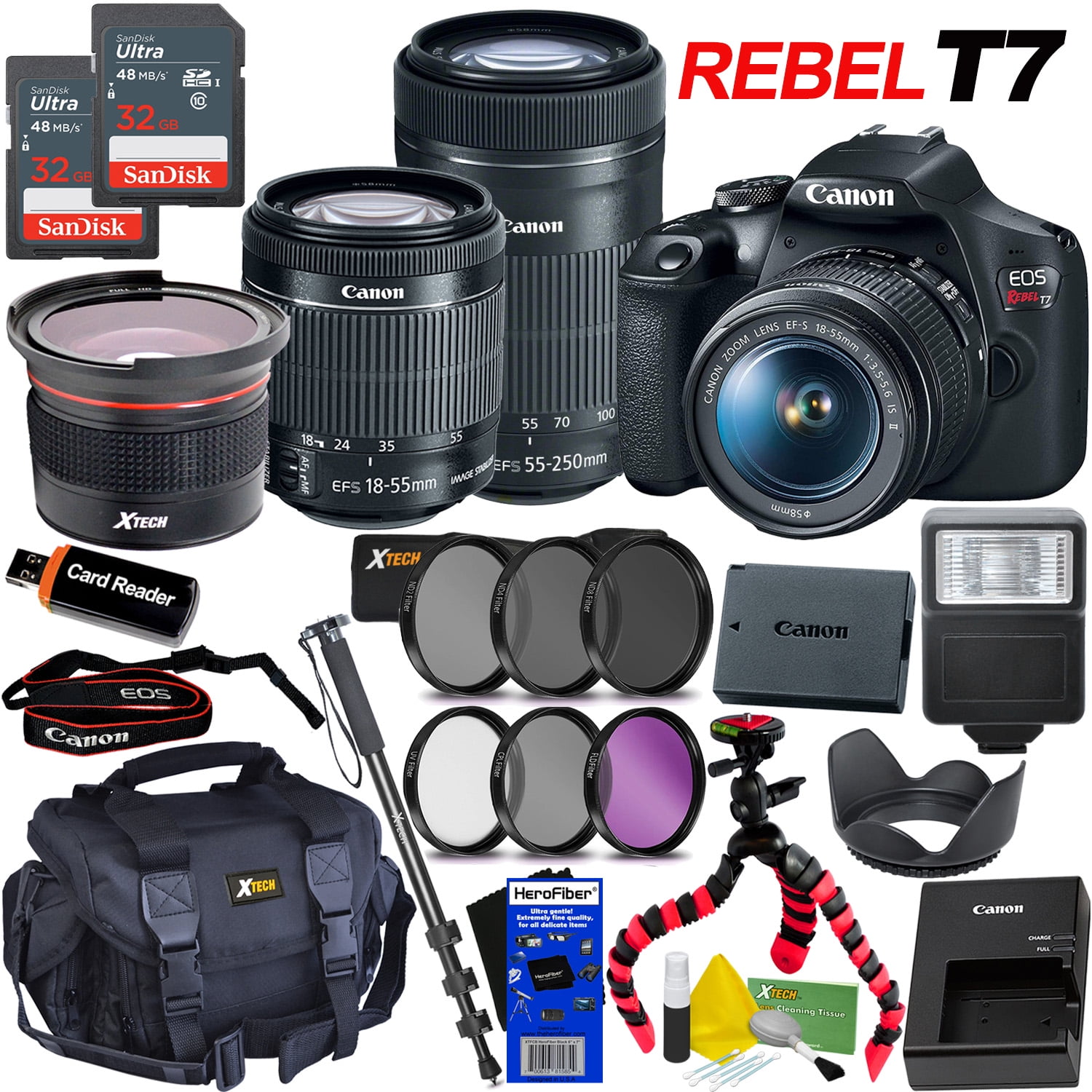 Canon DSLR Camera EOS Rebel T7 Bundle with 1855mm IS II Lens + 55