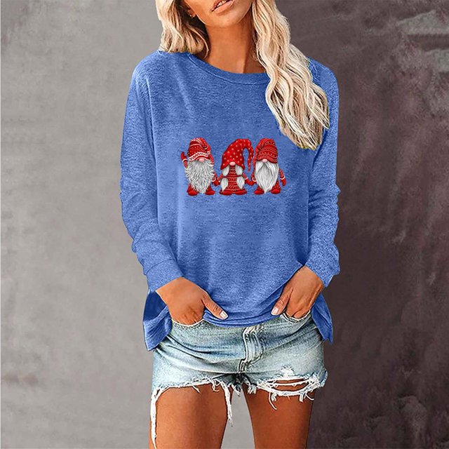 Femmes Chemises Mode Femmes Automne Hiver Imprimé Col Rond Manches Longues Tops