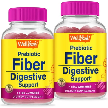 WellYeah Prebiotic Fiber Gummies (2 Pack)- Digestive System Support, Doctor Recommended, Can Help for Constipation - Vegan Friendly and Gluten-Free, GMO Free - Yummy Berry Flavors - 60 Gummies