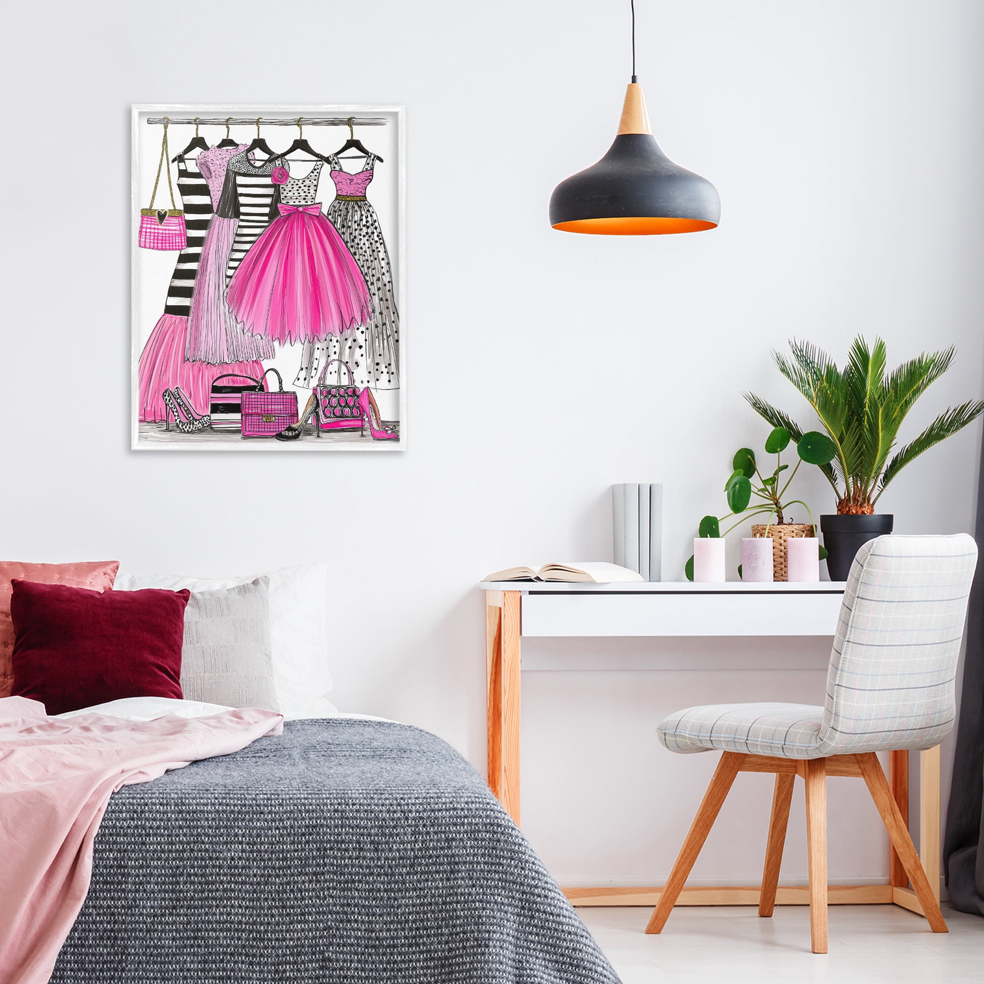 Stupell Industries Chic Pink Tulle Dresses White Framed Giclee Art, design by Jess Stempel