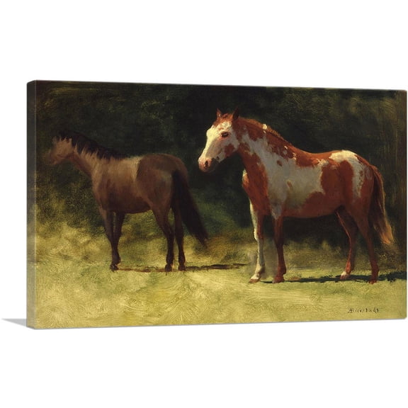 ARTCANVAS Two Horses Canvas Art Print by Albert Bierstadt - Size: 18" x 12" (0.75" Deep)