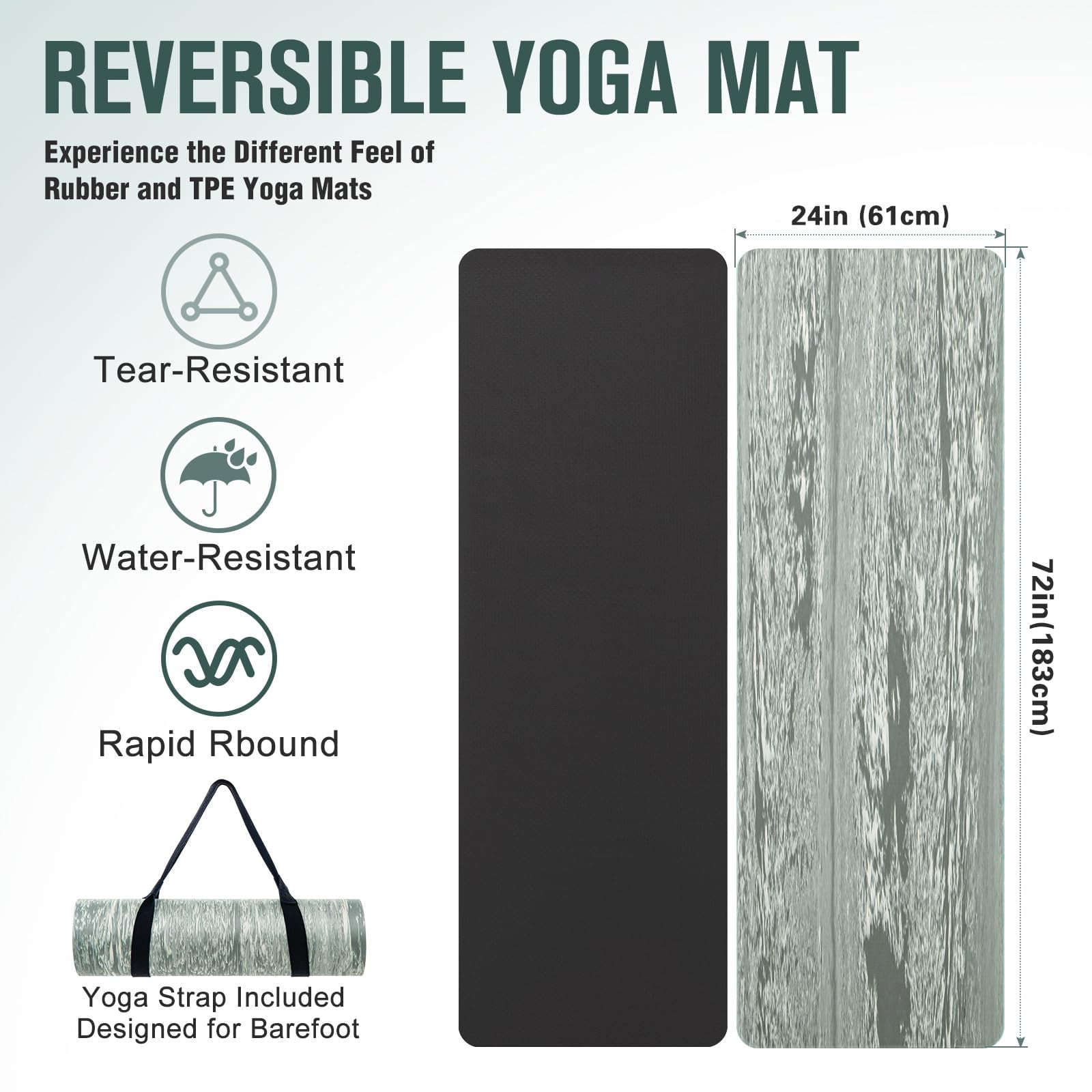 UMINEUX Extra Thick Yoga Mat, 2/5 Inch (10MM), Natural Rubber and TPE Non Slip Yoga Mats with Strap for Women Men, Eco Friendly Exercise Mat