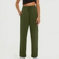 thumbnail image 2 of LIIPEE Women Casual Pants Solid Color Elastic High Waisted Drawstring Straight Wide Leg Pants Trousers With Pockets Female Leisure Daily Wear Going Out Pants,Green,M, 2 of 5