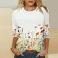 thumbnail image 2 of CYMMPU T-Shirts 3/4 Sleeve Fall Trendy Shirts Spring Tops Blouses for Women Dressy Casual Round Neck Loose Fit Flower Pattern Lightweight Basic Tees White XL, 2 of 5
