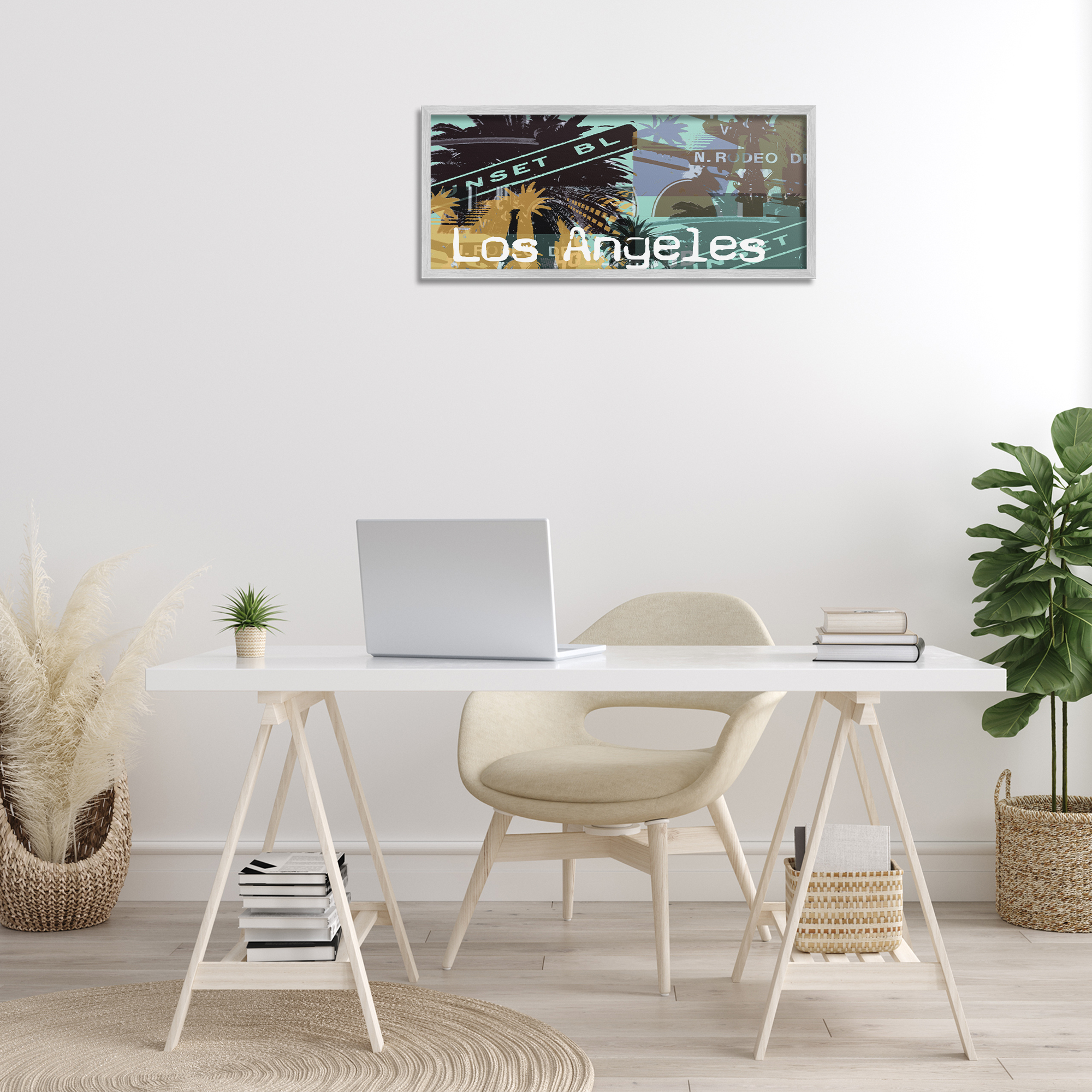 Stupell Industries Los Angeles Travel Collage Town & City Painting Gray Framed Art Print Wall Art, 30 x 13
