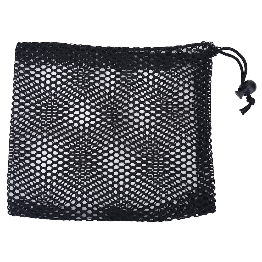 WALFRONT Black Nylon Mesh Drawstring Pouch Golf Balls Holder Storage Bag Accessory, Golf