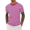 thumbnail image 2 of Mens T-shirts Short Sleeve Striped Print Casual T Shirt Crewneck Carnival Festival Daily Wear Graphic Tees Light Purple XXL, 2 of 4