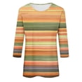 thumbnail image 4 of Dazajoo 3/4 Length Sleeve Striped Womens Tops Colorful Rainbow Striped Cute Shirts 2024 Summer Dressy Casual Crew Neck Tunics Blouses for Women,Red,S, 4 of 5
