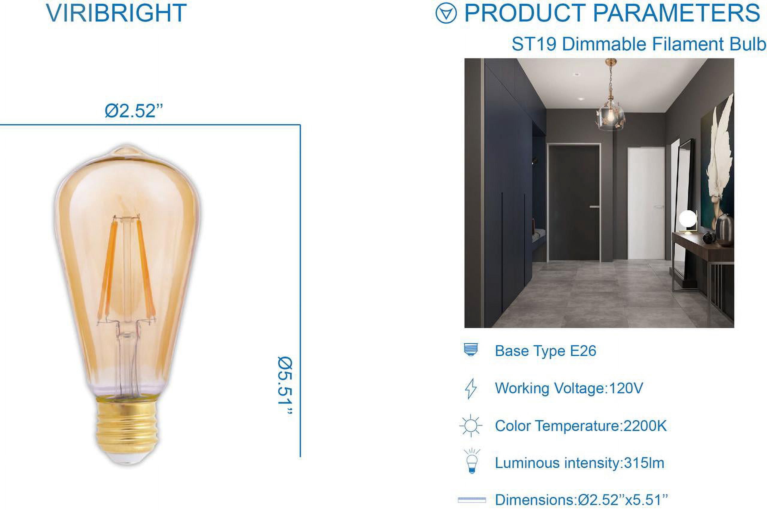 Great Value LED 4.5 Watt Deco Amber Light Medium Base Light Bulbs, ST19, 4-Count