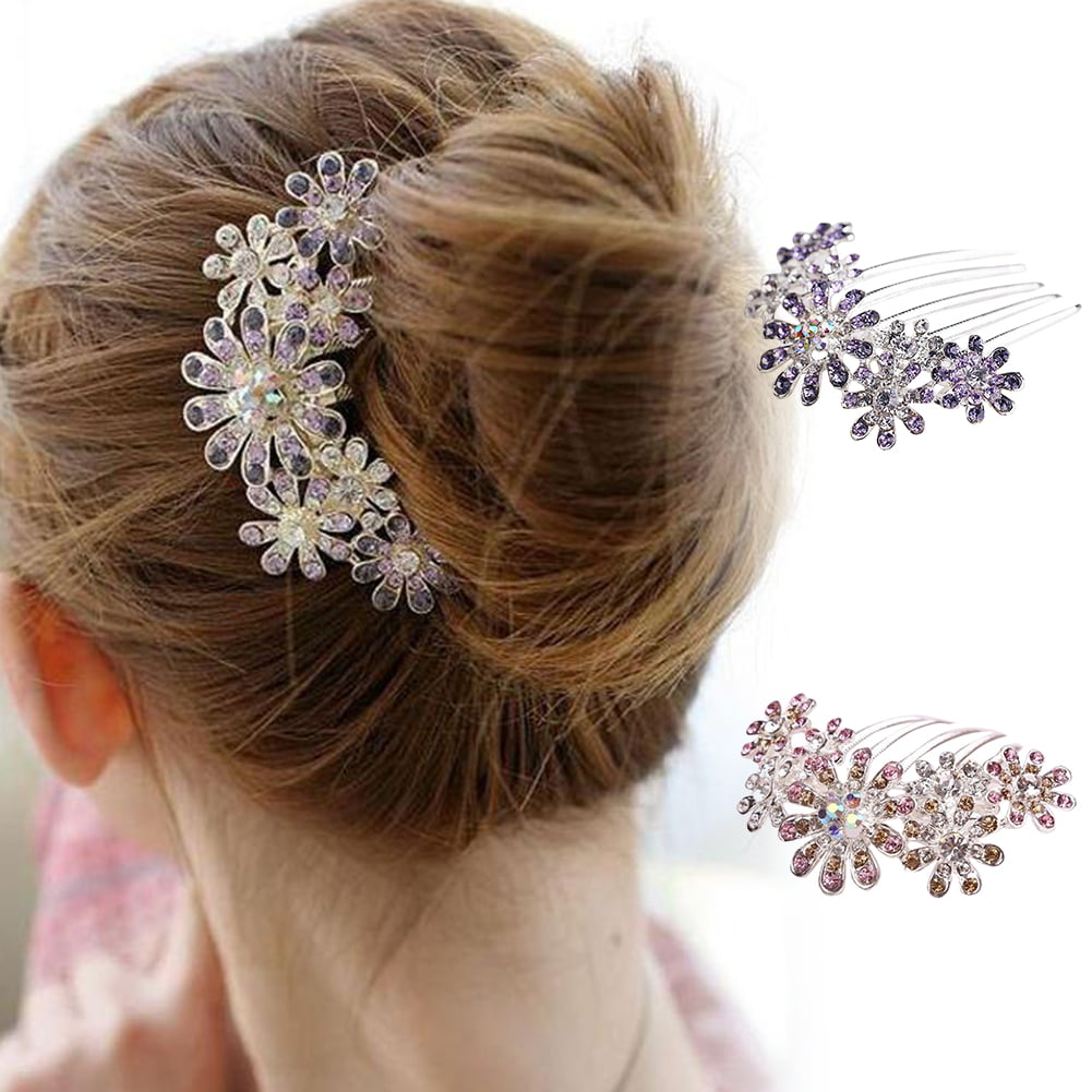 Rhinestone Flower Hair Clip Women Hairpin Babby Pin Bun Wrap Headpiece Accessory 