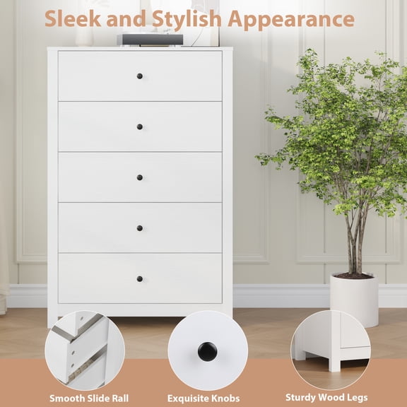 Dresser Chest for Bedroom, 5 Drawer Storage Cabinet with Deep Drawers for Bedroom, Living Room, Entryway, Hallway