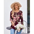 thumbnail image 3 of Zeagoo 3/4 Length Sleeve Tops Women Round Neck Button Design Tunic Blouse Printed Casual Basic Tees Daily Wear, 3 of 8