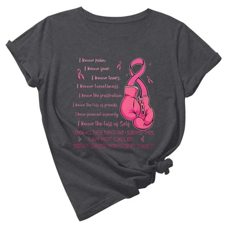 BELLZELY Breast Cancer Awareness Clearance Womens Work Tops Short Sleeve Out Blouse Breast Awareness Letter Print Shirt T-Shirt Tops In October