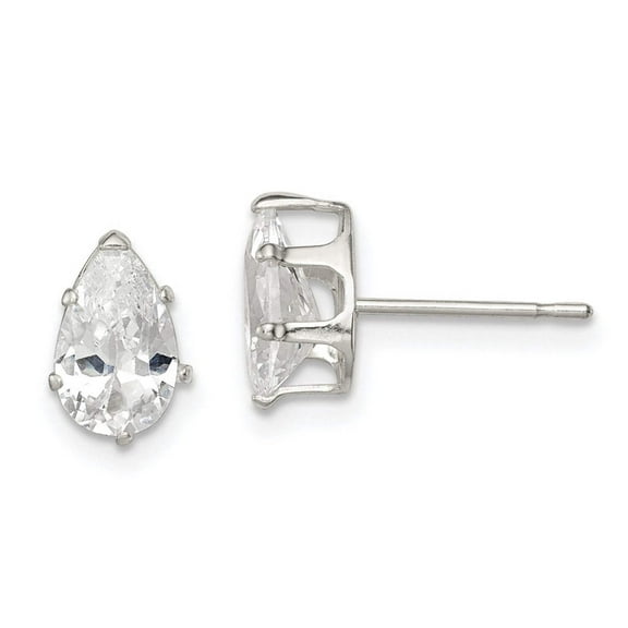 Primal Silver Sterling Silver 8x5mm Pear Snap Set Cubic Zirconia Stud Earrings