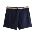 thumbnail image 2 of Womens Fashion Dressy Shorts Belted High Waisted Shorts Loose Casual Work with Pockets Navy L, 2 of 6