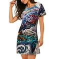 thumbnail image 2 of Haiem Psychedelic Shark Artwork Print Women’s Short-sleeved Nightdress – Comfortable and Loose-Fit Sleepwear, Soft Cotton Sleep Shirt for Relaxing, Casual Nightdress, 2 of 6