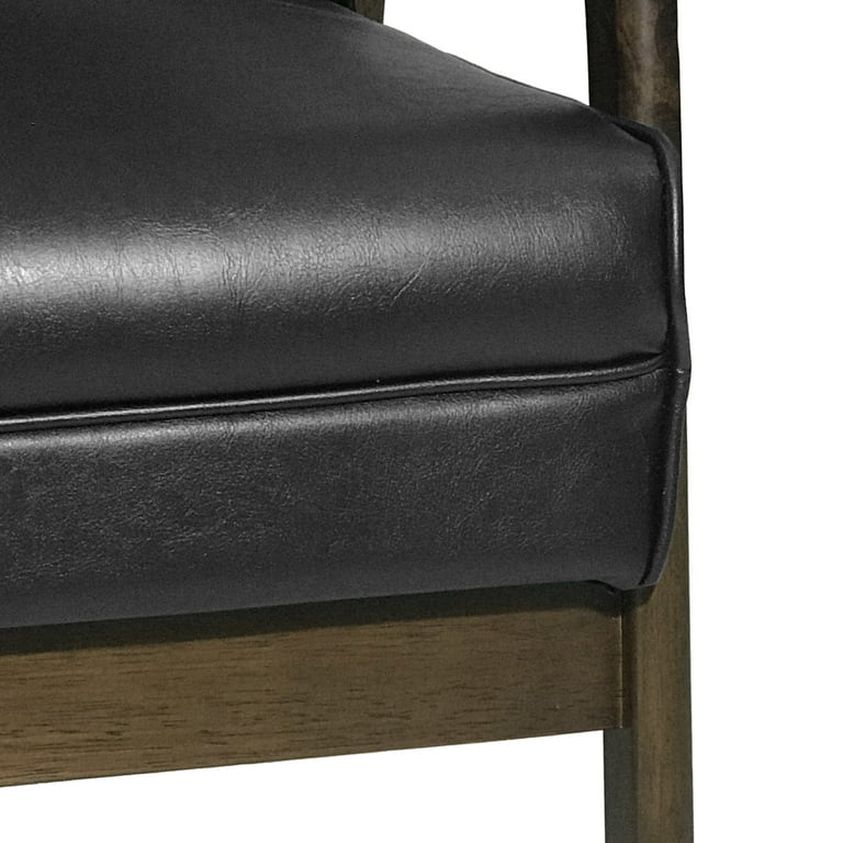 Noble House Lionel Faux Leather Accent Chair, Matte Black, Walnut