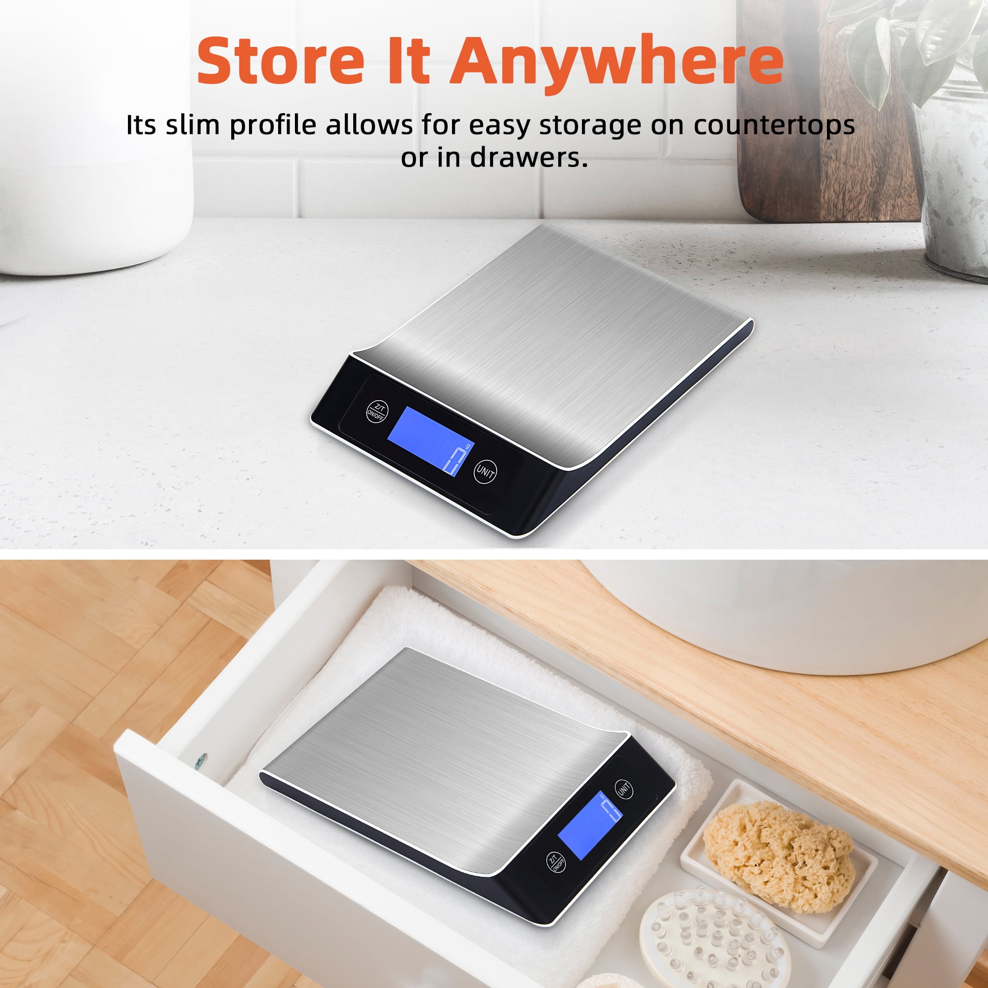 Food Scale, Kitchen Scale, MULISOFT Food Scales for Kitchen, LCD Display in Grams, Ounces, Pounds, Kilogram, Milliliter, Stainless Steel, 7 Units with Tare Function