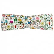 Floral Headband, Doodle Forest Habitat Design with Blooming Flowers Petals Birds and Ladybugs Print, Elastic and Soft Women's Bandana for Sports and Everyday Use, Grey Red Coconut, by Ambesonne