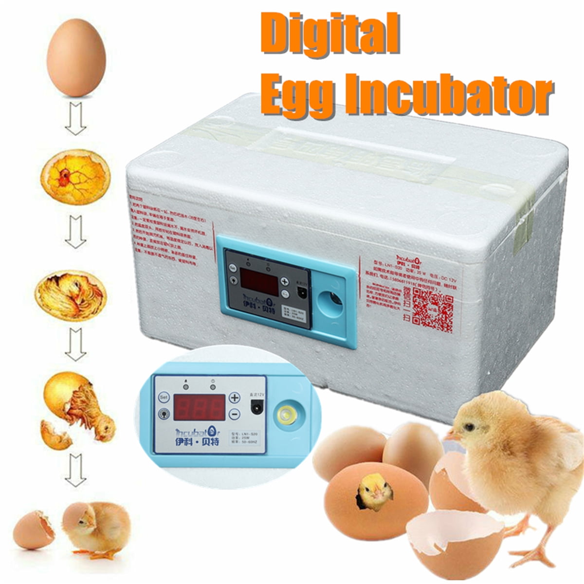 30 Egg Incubator Fully Automatic Digital Poultry Hatcher Machine Breeder with Temperature Control and Auto Turning Clear Large Incubators Poultry Egg Hatching Machine Breeder for Hatching Chicken 