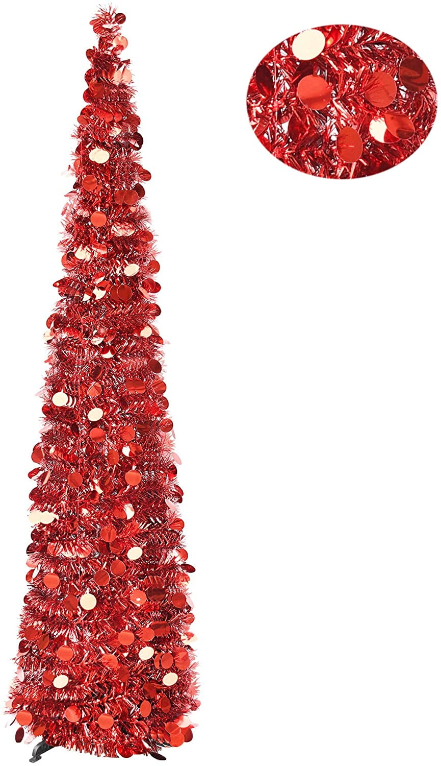 Artificial Collapsible Pop up Christmas Tinsel Tree with Stand Xmas Decor