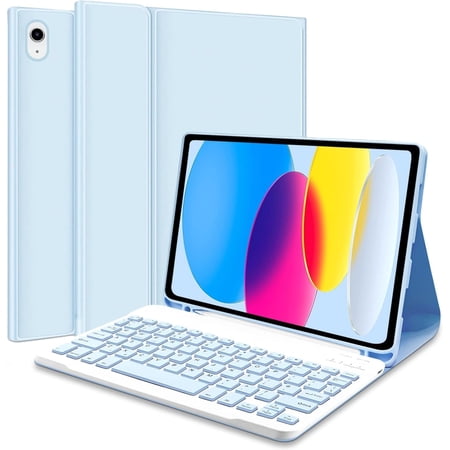 for iPad 11th/10th Generation Case with Keyboard 11 inch/10.9 inch 2025 A16 2022 with Pencil Holder, Magnetic Detachable Wireless Bluetooth Folio Stand Rechargeable Keyboard Cover (Blue)
