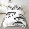 thumbnail image 2 of Big Pike Fish Comforter Twin Size Bass Big Fish Fitted Sheet Hunting And Fishing Flat Sheet 7 Pieces Teens, Retro Sketch Pillow Cases Black White Throw Pillow Covers, 2 of 5