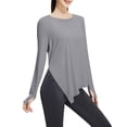 thumbnail image 2 of FNFYFH Long Sleeve Workout Tops for Women with Thumb Holes Side Split Loose Fit Gym Yoga Shirt Ice Silk Sun Protection Shirts, 2 of 8