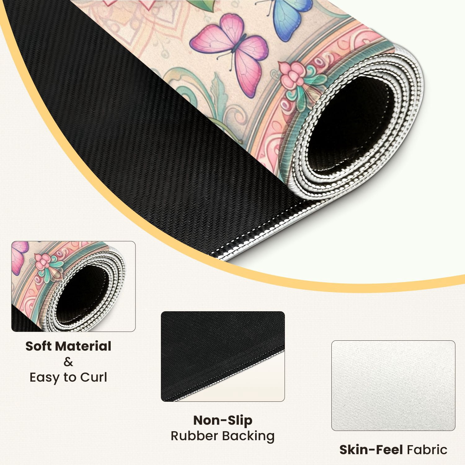 Mahjong Mat 31.5" x 31.5" Lotus Flower Butterflies Soft Pastel Colors Vintage Floral Non-Slip Noise Reduction Mahjong Tiles Table Cover for Dominoes Poker Card Board and Tile Games