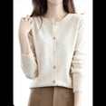 thumbnail image 3 of Suéter de Larga con Cuello Redondo de Color Liso para Mujer, Chaqueta de Punto Combinable para y Otoño Beige L, 3 of 8