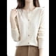 thumbnail image 3 of Suéter de Larga con Cuello Redondo de Color Liso para Mujer, Chaqueta de Punto Combinable para y Otoño Beige L, 3 of 8