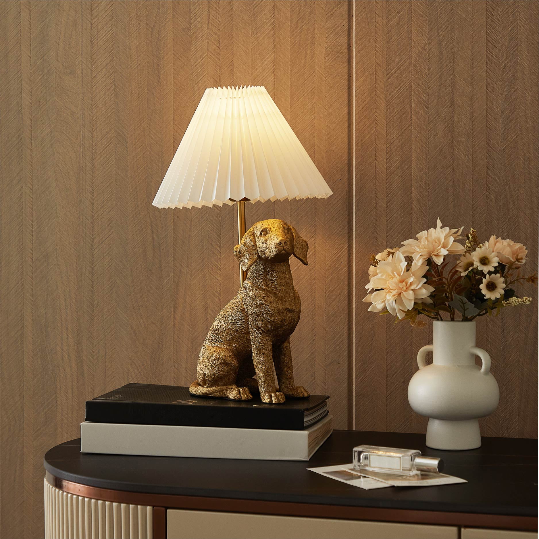 Home Decor Collection White Labrador Dog Brass Table Lamp