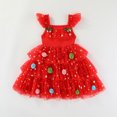 thumbnail image 3 of WIBACKER Toddler Baby Girl Xmas Princess Dress Ruffle Sleeveless Summer Tutu Dresses Tiered Ruffle with Pom Poms Tulle Sundress 1-6Y, 3 of 8