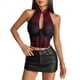 thumbnail image 3 of Top Corto de Encaje con Espalda Halter para Mujer, Estilo Cheongsam , con Cuello Halter Vino Negro Tinto M, 3 of 10