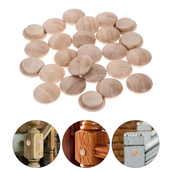 Pawsdot 25Pcs Button Wood Plug Light Brown Sturdy Wood Furniture Replacement Plugs