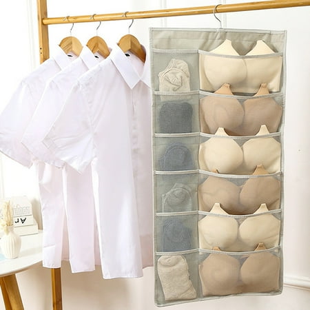 

HEVIRGO Double Side Socks Bra Underwear Wall Hanging Storage Bag Wardrobe Home Organizer Grey