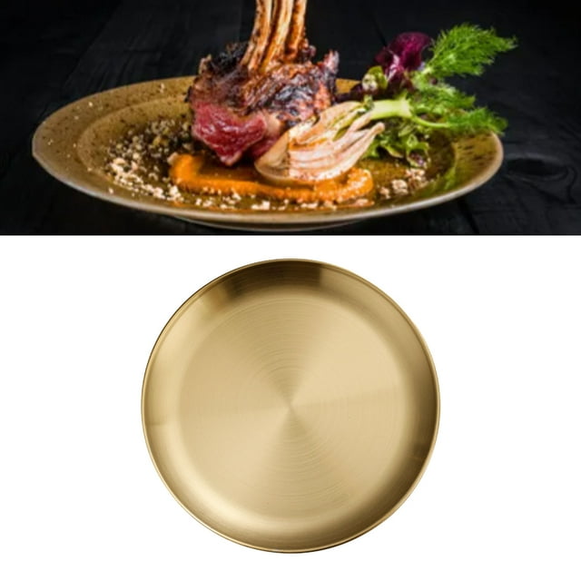 Golden Round Stainless Steel Plate Kitchenware Dinner Dishes Serving Tray Camping Plates Versatile for Serving Dishes Bone Plates Ideal for Daily Dining