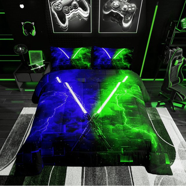 Erosebridal Ensemble de Douillette Simple Gaming Lightsaber, Douillette en Duvet Néon Foudre, Déco Moderne et Tendance, Réversible