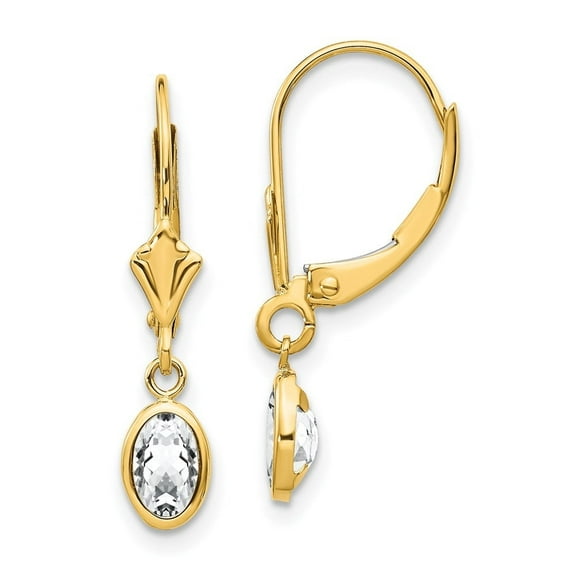 Auriga Fine Jewelry 14K Yellow Gold 6x4 Oval Bezel Topaz Dangle Earrings for Women (L- 23mm, W- 4mm)