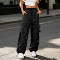 thumbnail image 4 of Venzia Women Drawstring Cargo Jogger Pants Loose Wide Leg Streetwear Trousers, 4 of 6
