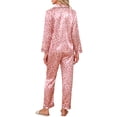 thumbnail image 3 of Womens Silk Pajamas Set Long Sleeves with Pants Lounge Satin Sleepwear Green Rose Small, 3 of 6