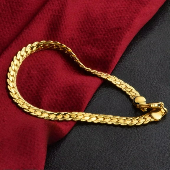 18K Gold Plated Flat Curb Chain Men's Bracelet Wristband Bangle Jewelry
