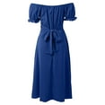 thumbnail image 5 of 2025 Vestido midi cruzado de satén con hombros descubiertos para mujer - Diseño fruncido para bodas/fiestas - Tejido elástico y ligero con opciones de tallas múltiples, 5 of 5