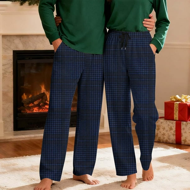 Pantalones de pijama largos para hombre, informales, con estampado a cuadros, holgados, deportivos, elásticos, rectos, vintage, con bolsillos