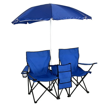 Portable Outdoor 2 Seat Folding Chair With Removable Sun Umbrella Portable Outdoor 2 Seat Folding Chair