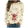 thumbnail image 4 of larppty Christmas Sweatshirts Women Ugly Christmas Reindeer Snowflakes Printed Crewneck Shirt Xmas Holiday Party Pullover Holiday Tops (Beige, M), 4 of 7