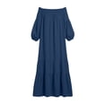 thumbnail image 2 of Maxi Dresses for Women Off Shoulder Puff Sleeve Ruffle Tiered Linen Vacation Summer Long Dress with Pockets (3XL, Navy), 2 of 6